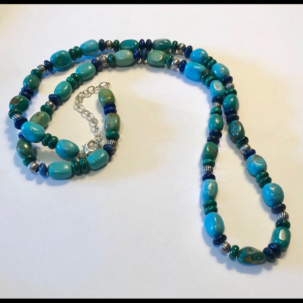 Faux turquoise and sterling silver necklace.